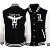 zhedu Death Note Giacca da Baseball Uomo Donna Moda Baseball Camicia Anime Sport Giacca Baseball Jersey Overshirt Felpa con Cappuccio