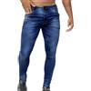 Cexiakong Jeans elasticizzati da uomo, alla moda, colore nero, skinny a coste, slim fit, hip hop, con fori, per uomo, chiusura lampo, jeans, feste, tempo libero, Blu mare, L