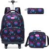 Egchescebo Zaino con ruote, trolley per la scuola, per bambini, 4 ruote girevoli, Blue-jihe-1220, 17