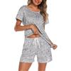 ENJOYNIGHT Pigiama corto da donna Set pigiama in cotone Top a maniche corte e pantaloni corti Biancheria da notte estiva in due pezzi Tuta da casa Loungewear, gatto grigio, L