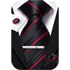 Hi-Tie - Set di cravatte in seta da uomo Rosa Blu Nero, 4 pezzi, con fazzoletto da tasca quadrato e gemelli, clip e spilla per matrimonio, Nero e rosso, M
