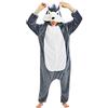 Mescara Pigiama Animali Cosplay Intero Unisex Costume Halloween Carnevale Festa Donna Uomo Animale Sleepwear (S per Alto 148-158 cm, Lupo)