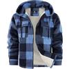Generic Giacca da uomo casual e alla moda in flanella scozzese con cerniera completa felpa con cappuccio cappotto invernale giacca in cotone con coulisse per uomo, Blu, L