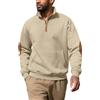 Generic Pullover con zip a quarto per uomo felpe a nido d'ape con tasche toppe sui gomiti a maniche lunghe con collo a lupetto magliette 2025, cachi, XL