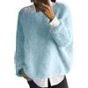 Generic Maglione da donna a maniche lunghe con scollo a barchetta, casual, morbido, caldo, lavorato a maglia, per autunno inverno, Azzurro, L