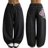 Suncadmious Moda Donna Jeans Stile Anni '90 Hip-Hop Harajuku a vestibilità Ampia con Stampa retrò, Modello Boyfriend, Gamba Larga, Vita Media, Pantaloni in Denim Streetwear (Nero-1,S)