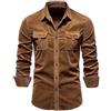 Vagbalena Camicia da uomo in velluto a coste con bottoni casual e a maniche lunghe giacca con tasche a patta camicia da uomo in velluto a coste con tasche camicia da uomo a maniche lunghe (Marrone,XXL)