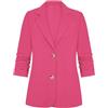 LADI TREND Blazer da donna a 3/4 con maniche increspate in cotone e lino, leggero, estivo, giacche eleganti con tasche con bottoni, R-rosa acceso, XL