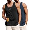 Wayleb Canottiera Uomo Fitness Bodybuilding Sportiva Allenamento Girocollo Slim Fit Cotone Elasticizzato Senza Maniche, Nero/Blu Navy M