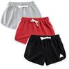 Rolanko Pantaloncini da Ginnastica per Ragazze, Pantaloncini Sportivi Estivi con Coulisse per Bambini Che corrono E Ballano, 3 Confezioni (Grigio Rosso Nero, Taglia:130, 5-6 Anni)