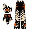 DAIHAN Donna Copricostume da Bagno Bikini a Vita Alta 2 Pezzi Push-up Vintage Beachwear Stampa Tropicale Costume da Bagno e Gonna/Sarong Spiaggia Estivo XNDJsku Set S