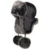 Futrzane Cappello Aviatore - Colbacco in Pelle con Pelliccia Sintetica da Donna (S, Nero - Grigio Siberian)