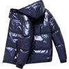 Generisch Glänzende giacca invernale da uomo in piuma Bubble con cappuccio, collo alto, calda, termica, imbottita, argento dorato, glitter, parka, outdoor, O blu., XL