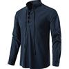 MakingDa Cotone Classico Scozzese Jacobite Ghillie Kilt Shirt Smart Casual Manica Lunga Senza Colletto Accogliente Pizzo Camicie Pianura Top, A275-blu Scuro, M