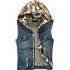 Gefomuofe Gilet da uomo in denim con cappuccio, maniche per il tempo libero, vintage, con fori distressati, slim fit, senza maniche, per il tempo libero, casual, strappato, jeans, Blu, L