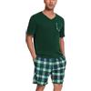Uniexcosm Pigiama Estivo Uomo Cotone Corto Scollo a V con Tasche Due Pezzi A-Verde Scuro 3XL