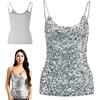 SamHeng Tops di paillettes femminili, Giubbotto scintillante senza maniche, Cinghie regolabili per canottiere ogni giorno Toppe magliette per camicetta per il costume da performance della festa del night club