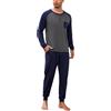 Aseniza Pigiama Uomo Invernale Cotone Confortevole Maniche Lunghe Caldo Morbido Loungewear Lungo Elegante Blu Scuro L