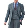 RAJEGAR 3 pezzi abiti da uomo in tweed a spina di pesce retrò slim abito da sposo smoking abiti da ballo anni '20 giacca da uomo gilet pantaloni, Blu, 4XL