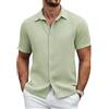 COOFANDY Camicia a nido d'ape, da uomo, a maniche corte, vestibilità normale, per il tempo libero, estiva, casual, da spiaggia, tinta unita, verde chiaro, S
