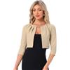 Allegra K Top Donna Coprispalle Maniche 3 4 Cardigan Corto Aperto Davanti Pieghe Senza Colletto Cachi XL