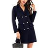 shownicer Donna Vestiti Eleganti Corti Vestitini Blazer Ragazze Manica Lunga V Neck Abito da Giorno Doppio Petto Abiti Casual Vestito Tailleur Puro Colore Dress Mini Abbigliamento A Blu S