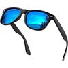 KANASTAL Occhiali da Sole Specchio Blu Uomo Donna Polarizzati UV400 Specchiati Azzurri Montatura Nero Opaco Quadrati Vintage Classici Blue Sunglasses Men per Guida Pesca Spiaggia -Lenti Blu