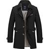 Duohropke Cappotto trench da uomo, slim fit, doppiopetto, lunghezza media, casual, business, inverno, primavera, mezza stagione, con colletto a risvolto, autunno, antivento, Nero , XXXL