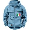 Generic Felpe con cappuccio da uomo con cerniera completa con cappuccio giacche tattiche con tasche stampa bandiera italiana maniche lunghe vestiti camicie, Blu, M
