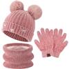 Bequemer Laden Invernale Cappello Berretto Sciarpa Guanti Bambino 3-10 Anni | Invernali Termici Doppi Cappelli Berretti con Pon Pon Pile Scaldacollo Touch Screen Guanti Bambino Bambina 3-10 Anni Regalo