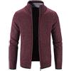 Rrongwn Cardigan da uomo in lana con chiusura lampo, vestibilità normale, invernale, moderna, giacca da lavoro invernale calda, casual, leggera, traspirante, maglia fine, Vino, XXXL