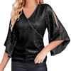 Generico Blusa Donna Elegante con Paillettes Glitter Maglia Donna Eleganti Curvy Maglie Comode Taglie Forti Maglioni Sexy Maglione da Cerimonia Scollo a V Tops Abbigliamento Capodanno per Feste e Serate