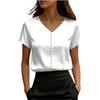 Generic Camicette in raso di seta da donna UK a maniche corte con scollo a V eleganti camicie casual a tunica allentata top con perline alla moda comode magliette per ufficio lavoro camicette da sera per