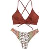 ZAFUL - Bikini da donna con reggiseno regolabile dotato di push-up e slip a triangolo con motivo floreale, Marrone-e, M