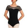 Mulnall Body da donna a maniche corte per danza classica, body da ginnastica per adulti, fodera sul petto, abbigliamento da danza con scollo sulla schiena
