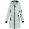 Juankrynord Piumino da donna con cappuccio e collo lungo in pelliccia sintetica elegante collo in pelliccia sintetica tinta unita tasche con cerniera stile casual antivento (Verde menta,XL)