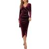 Yutdeng Abito da Donna Elegante in Velluto Invernale Abito da Cocktail Abiti da Cerimonia Lunghi Aderente a Maniche Lunghe Vintage Vestito Sexy Scollo a V per Cocktail Feste Sera Ballo,Rosso Vino,L
