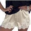 Caziffer Pantaloncini da donna in raso di seta con finiture in pizzo patchwork micro pantaloncini mini setosi a vita bassa coquette lounge slip, Champagne, L