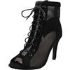 Modaworld Heels Dance Class Bootie Sandali con Tacco Alto, 7 cm, Sexy, Nero, a Maglia, con Lacci, con Tacchi Alti, Scarpe da Ballo alla Moda, con Tacco Alto