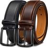 KEMISANT Cintura Uomo 2 Pezzi, Cintura Pelle per Jeans Casual 35mm,Dimensione Fissa(Caffè/Nero,140cm/48-50 vita regolabile)