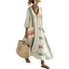 Mfhmom Abito Lungo Estivo Donna - Vestito Cotone Lino Maniche Corte Scollo a V Tasche Copricostumi Spiaggia Boho Chic Vintage Abbigliamento Curvy Taglie Forti Casual Primaverile Prendisole