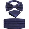 Alizeal Mens Bow Tie Cummerbund Pocket Square Set Satin Solid Color-Navy