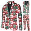 Duohropke Tuta natalizia da uomo, fiocco di neve, pupazzo di neve, stampa blazer, giacca e pantaloni, gilet da uomo, 3 pezzi, smoking set, vacanza, brutto Natale, elegante abbigliamento natalizio