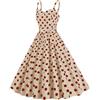 Generic Rockabilly, abito da donna per carnevale anni '50 anni '60, vintage, per feste, a pois, senza maniche, linea A, per matrimoni, feste, da sera, al ginocchio, cachi, S