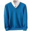 Fjnbbiot Maglione in Lana Merino da Uomo, con Scollo a V, Pullover Autunno Inverno, Colore Solido, Maglione Basic Versatile, Blu mare, M