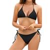 SHEKINI Costumi da Bagno Due Pezzi Imbottito Bandage Regolabile Halter Triangolo Top Bikini da Donna Mare Vita Bassa Perizoma Fondo Bikini Regolabile Bikini da Spiaggia （S，Nero）