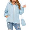 Tisfeer - Impermeabile da donna con cappuccio, leggero, antivento, pieghevole, Azzurro, XXL