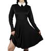 DANAZANA Costume da Donna per Halloween e Cosplay, con Colletto alla Peter Pan, Vestito Nero, Taglie S-XXL, Nero, S