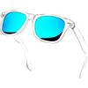 KANASTAL Occhiali da Sole Blu Specchio Uomo Donna Polarizzati Trasparenti Quadrati Azzurri Specchiati UV400 Montatura Trasparente Moda Vintage Blue Sunglasses per Spiaggia Estate -Specchiati Blu