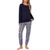 Litherday Pigiama Donna Invernale Cotone Due Pezzi con Manica Lunga e Pantaloni a Quadri Collo Rotondo con Tasche Comodo per Casa
